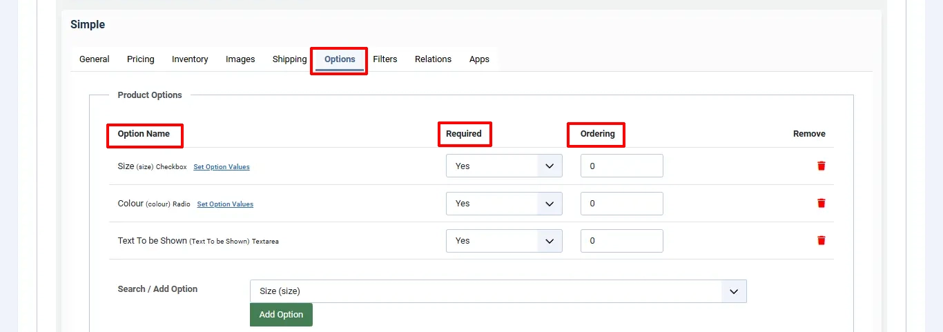 Create options